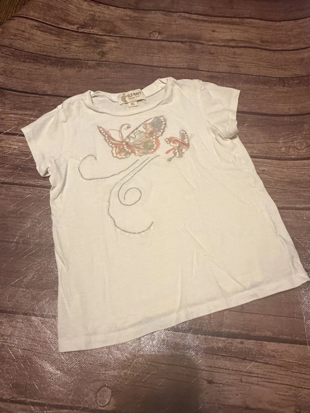 Girl’s Old Navy Butterfly Graphic Shirt 5T Glitter Orange Green Y2K